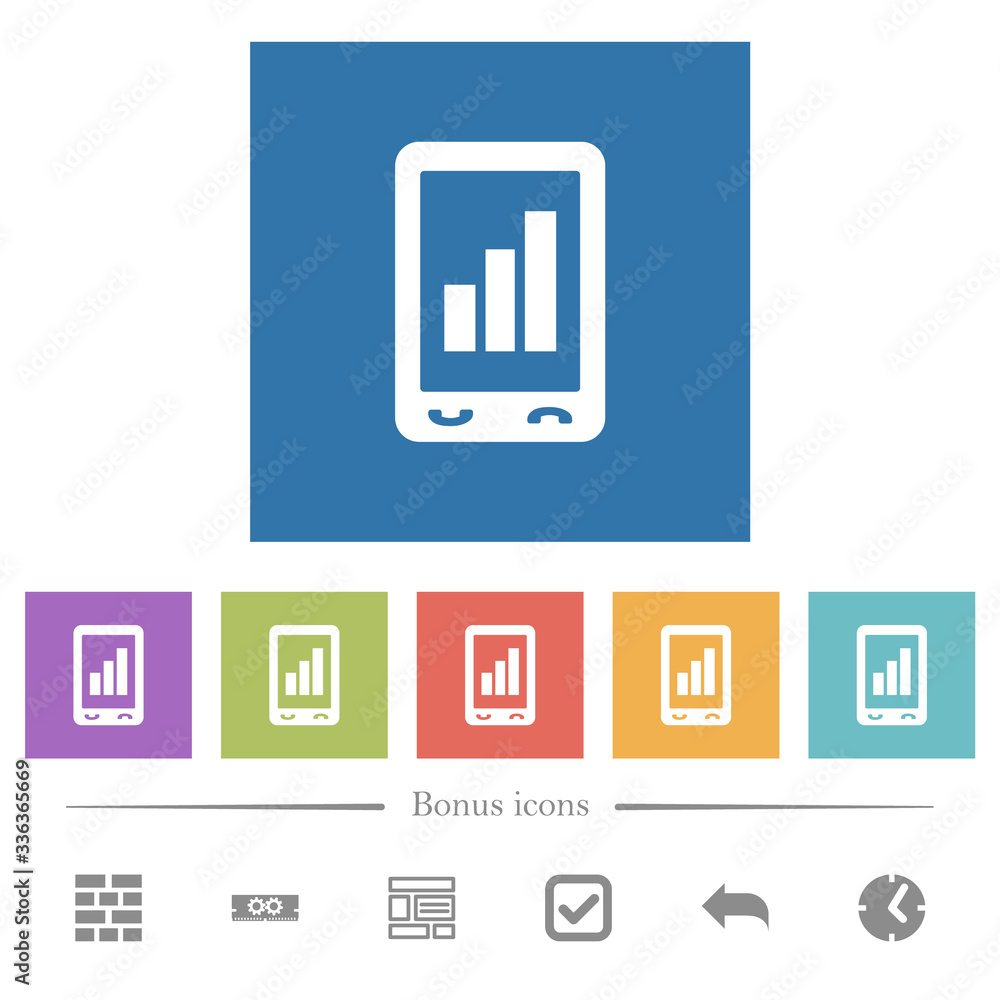 Mobile signal strength flat white icons in square backgrounds Mobile signal strength flat white icons in square backgrounds