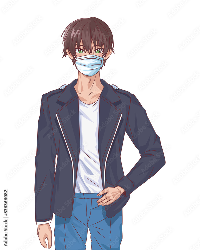 young man using face mask anime character young man using face mask anime character