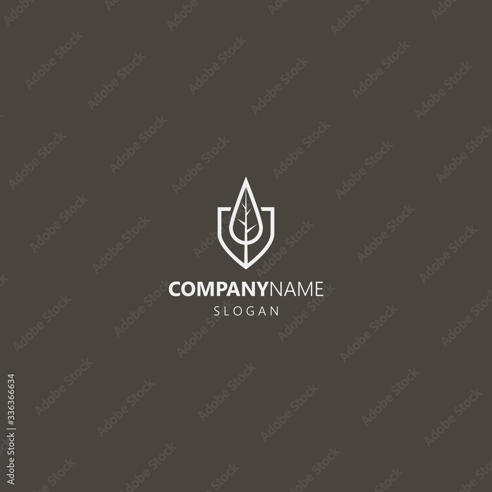 white logo on a black background. simple vector line art outline iconic logo of leaf of a plant or tree on a shield
white logo on a black background. simple vector line art outline iconic logo of leaf of a plant or tree on a shield