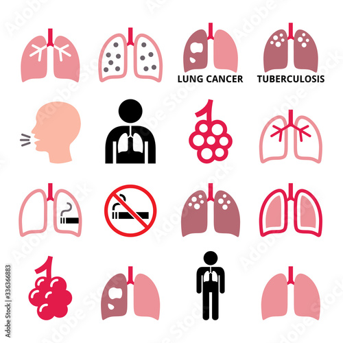 Lungs, lung disease vector icons set - tuberculosis, cancer, smoker's lungs - healthcare concept
 