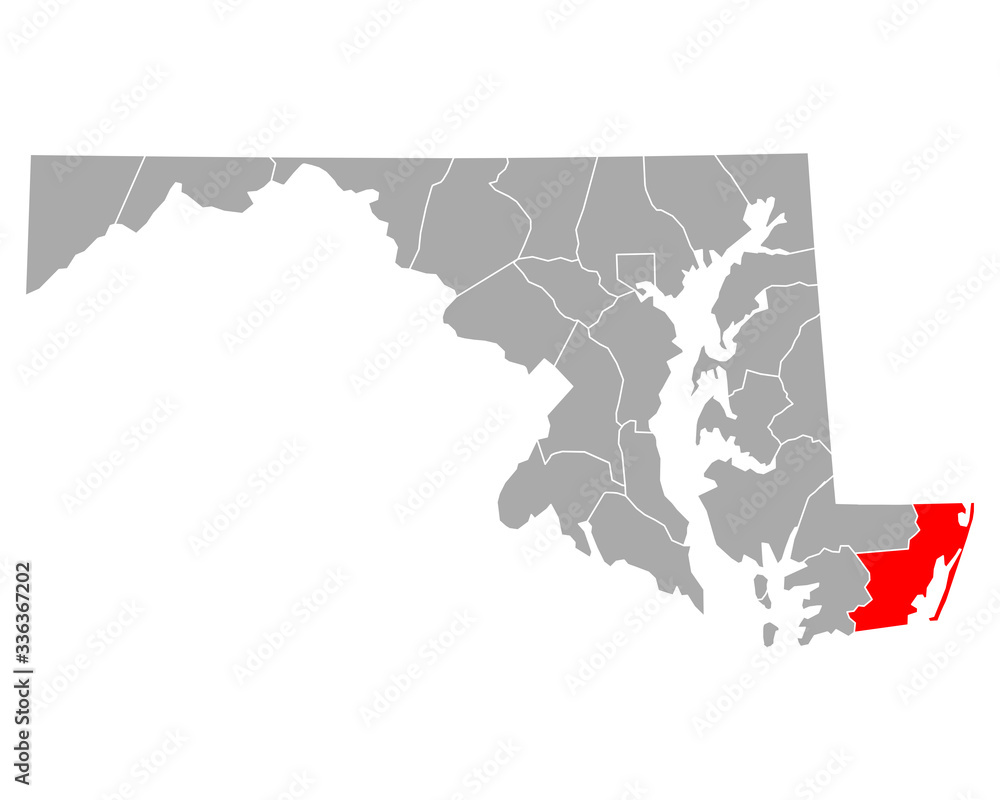 Obraz premium Karte von Worcester in Maryland