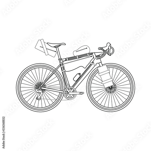 Obraz na płótnie Touring bike vector illustration with saddlebag, frame bag and handlebar bag. Gravel bicycle. w salonie