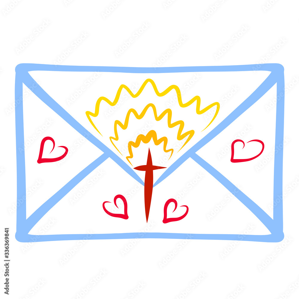 Fotografie envelope with a shining cross and hearts