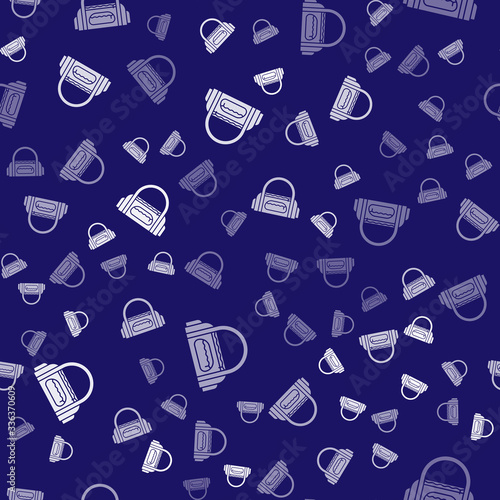 White Sport bag icon isolated seamless pattern on blue background. Vector Illustration