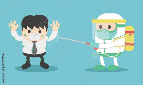 Coronavirus covid 19 infected patient in quarantine control experts make coronavirus disease treatment