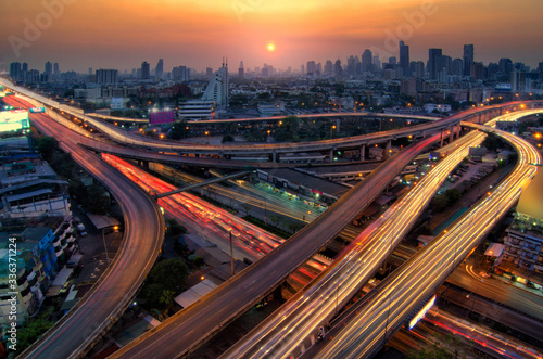 Photography The beauty of the road At night in Bangkok.