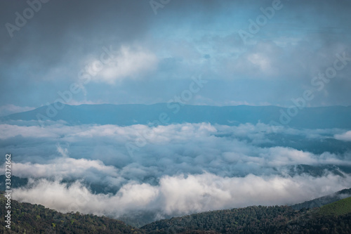 Cloud layers above mountain range