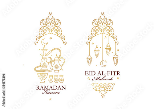 Vector set Ramadan Kareem, Eid al-Fitr Mubarak greeting card. Ramadan Kareem.