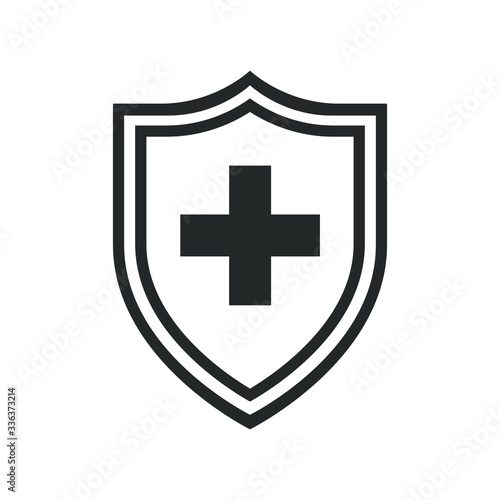Protection of immunity graphic icon. Shield immune system concept. Protection health sign isolated on white background. Vector illustration 