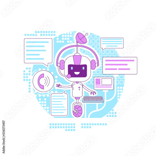 Chatbot app thin line concept vector illustration. Internet communication application. Online support service robot 2D cartoon character for web design. Automated answering program creative idea