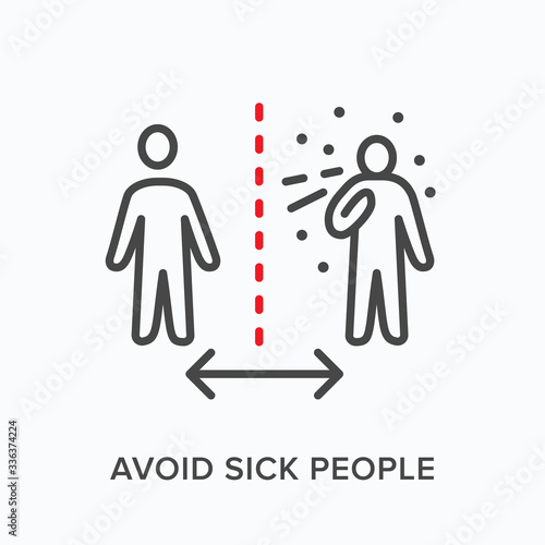 Social distance line icon. Vector outline illustration of sneezing man. Avoid sick people sign, pictorgam for coronavirus prevention, self isolation symbol