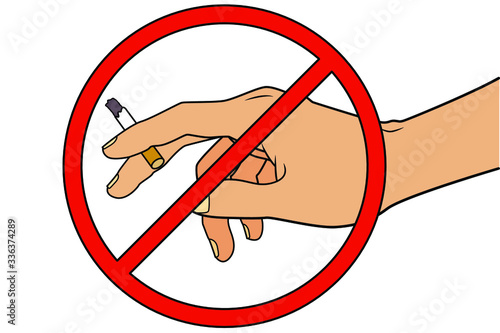 no smoking sign. a hand holding a cigarette. Forbidden smoking pictograph. isolated vector illustration