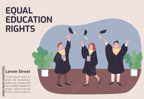 Equal education rights banner flat vector template. College, university brochure, poster concept design with cartoon characters. Scholarship opportunity horizontal flyer, leaflet with place for text