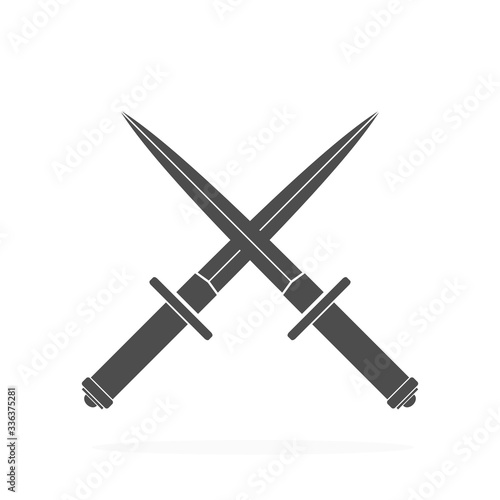 Crossed Military Combat Battle Daggers - Vector Illustration Black Silhouette.