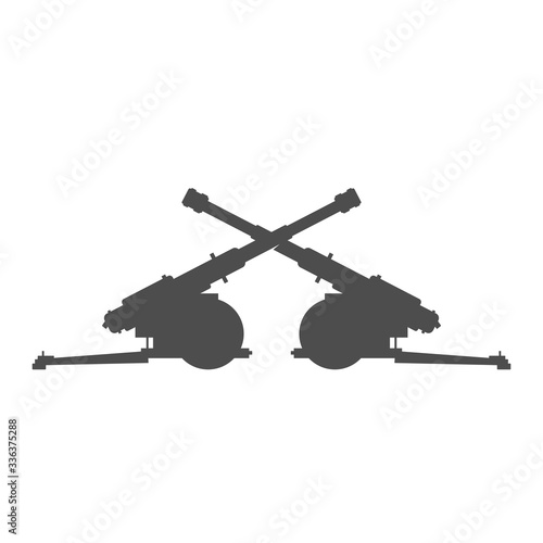 Crossed Military Combat Battle Artillery Guns - Vector Illustration Black Silhouette.