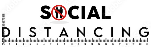 Vector banner of social distance ruler, keep distancing 1 meter for protection coronavirus and 2 people in stop sign symbol to stay safe isolated on white background illustration