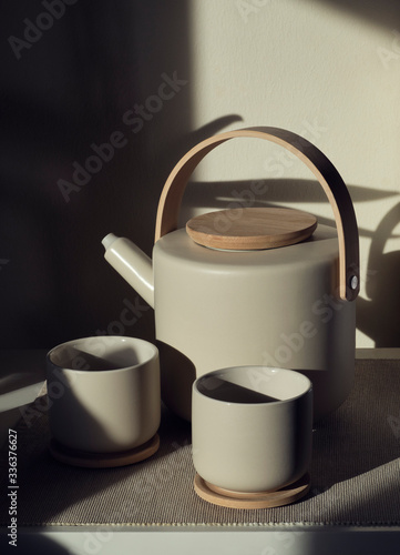 Modern tea set with teapot