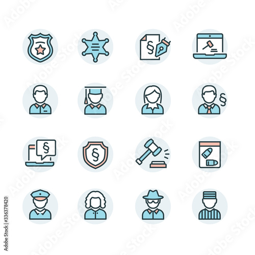 Vector justice and legal icon set

