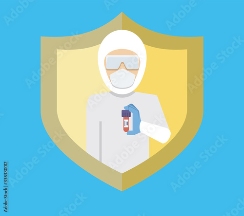 Medical worker or doctor vaccinating against virus in clinic. Time to vaccinate. Vector illustration in flat design