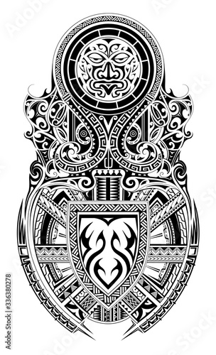 Tribal art shoulder and sleeve tattoo design
