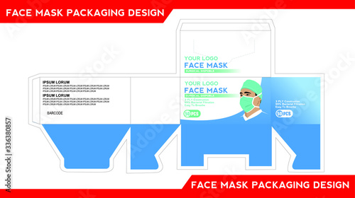 Disposable Face Mask Surgical Medical Dental Industrial Box Packaging Design Vector Illustration.