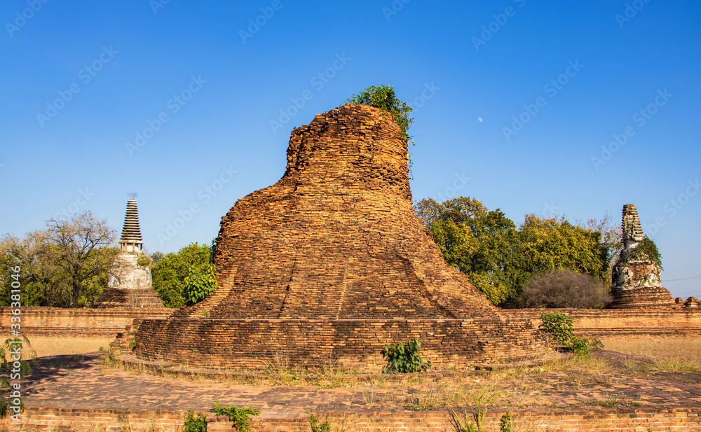 Ruins of ancient pagoda made of old red bricks Ayutthaya Thailand