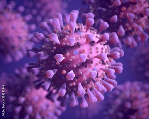 Fototapeta Naklejka Na Ścianę i Meble -  3D render of few pink Coronavirus flu