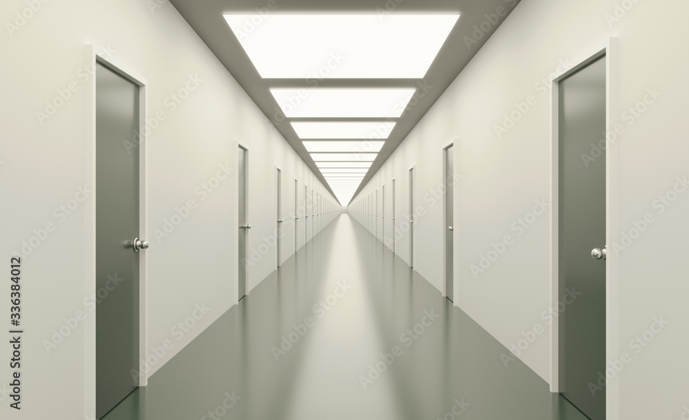 bright Hallway of doors. 3d render illustration minimal design architecture interior. bright Hallway of doors. 3d render illustration minimal design architecture interior.