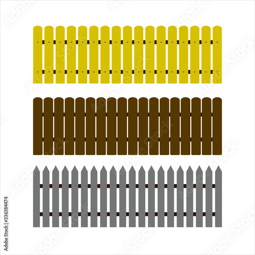 Set of vector wooden fences and picket fences, isolated elements