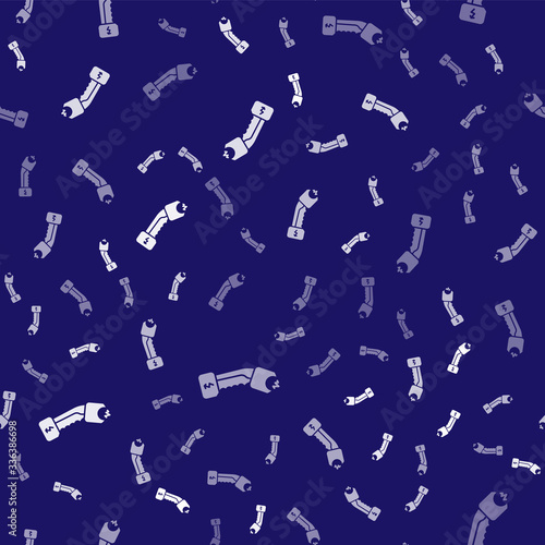 White Police electric shocker icon isolated seamless pattern on blue background. Shocker for protection. Taser is an electric weapon. Vector Illustration