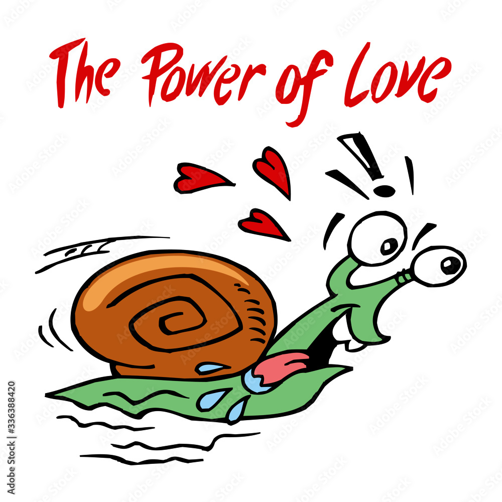 Snail in love rushing for kiss, power of love, valentine's day theme, color cartoon Snail in love rushing for kiss, power of love, valentine's day theme, color cartoon