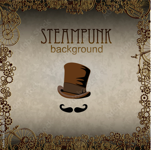 Invisible Man Steampunk Poster. Hat Top and Mustache. Vector