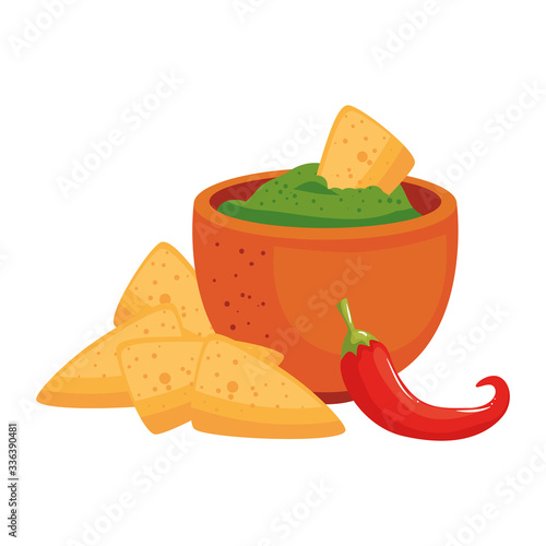 Mexican nachos chilli and bowl design, Mexico culture tourism landmark latin and party theme Vector illustration