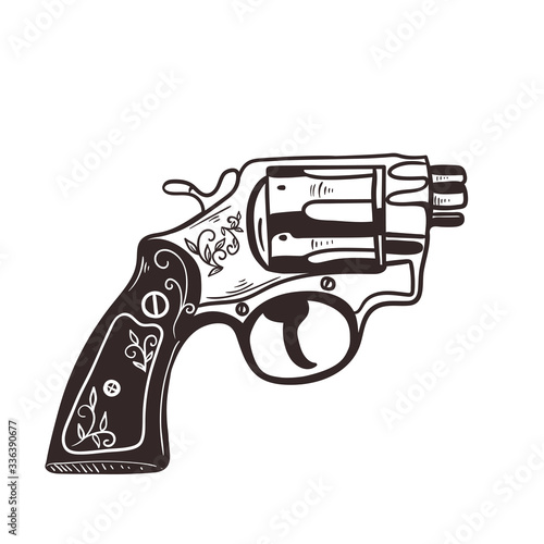 Short-barreled revolver isolate on a white background. Vector graphics.