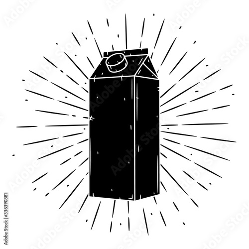 Hand drawn vector illustration with carton box packages and divergent rays. Used for poster, banner, web, t-shirt print, bag print, badges, flyer, logo design and more.