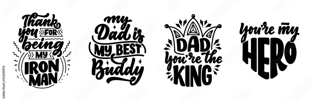 Naklejka premium Set with lettering for Father's day greeting card, great design for any purposes. Typography poster. Vector illustration.