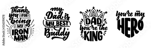 Set with lettering for Father's day greeting card, great design for any purposes. Typography poster. Vector illustration.