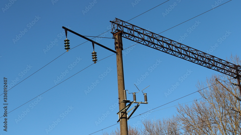 electricity cable posts at railroad in Belarus electricity cable posts at railroad in Belarus