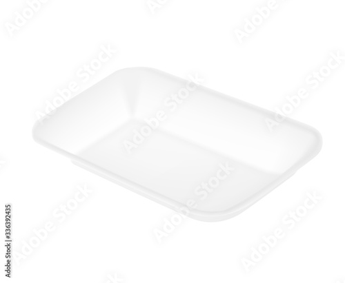 Blank tray mockup container. Perspective view. Vector illustration isolated on white background. Template ready for your design. EPS10.	