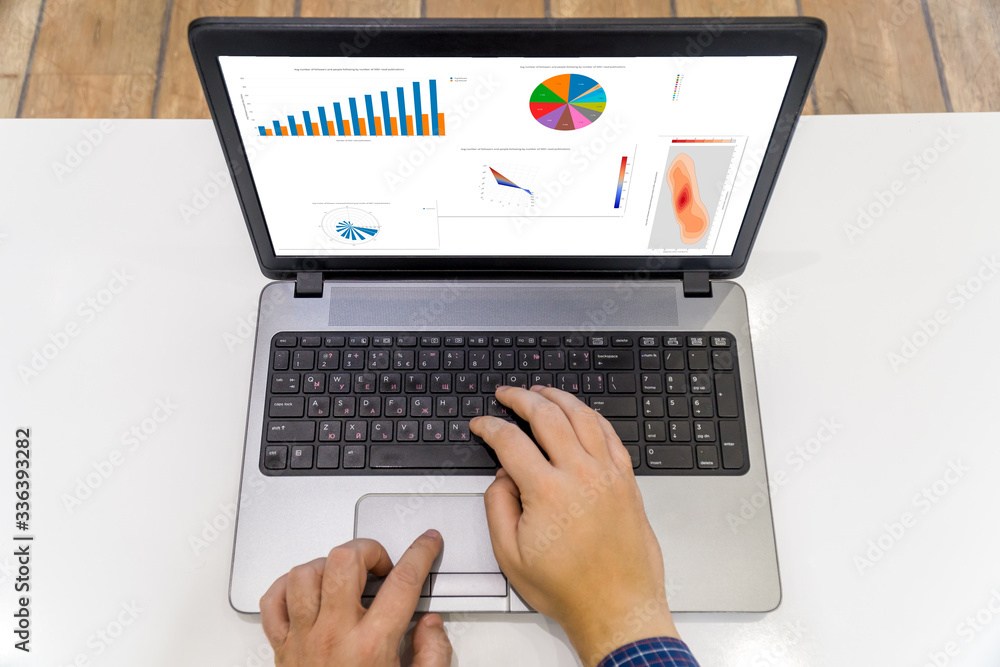 CEO looking at BI charts on a laptop - home office concept CEO looking at BI charts on a laptop - home office concept