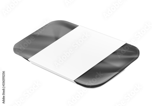 Black tray mockup container. Perspective view. Vector illustration isolated on white background. Template ready for your design. EPS10.	