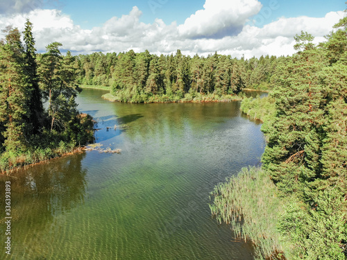 Fototapeta Naklejka Na Ścianę i Meble -  Drone view of lakes and islands in summer