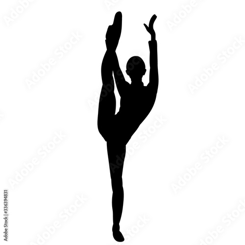 isolated, black silhouette of a girl gymnast, stretching, acrobatics