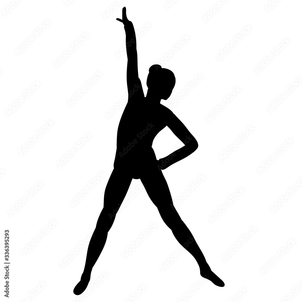  isolated, black silhouette of a girl dancing
