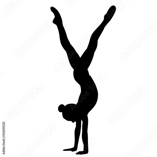 vector, isolated, black silhouette of a girl gymnasts, streamers