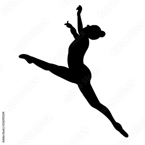  isolated, black silhouette girl gymnast jumping