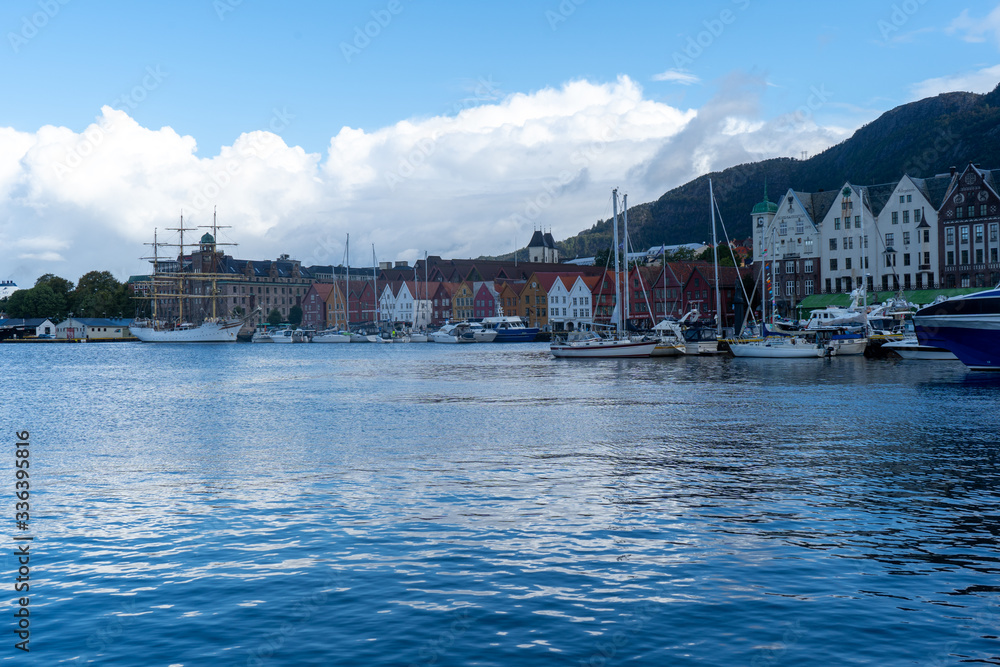 View from the Old Wharf to Bryggen (UNESCO World Heritage Sight) in Bergen, Norway