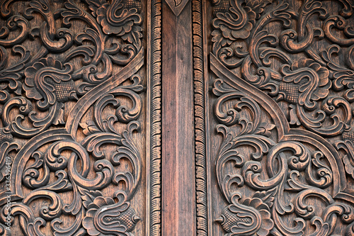 Close up of classical decorative pattern of wood carving photo