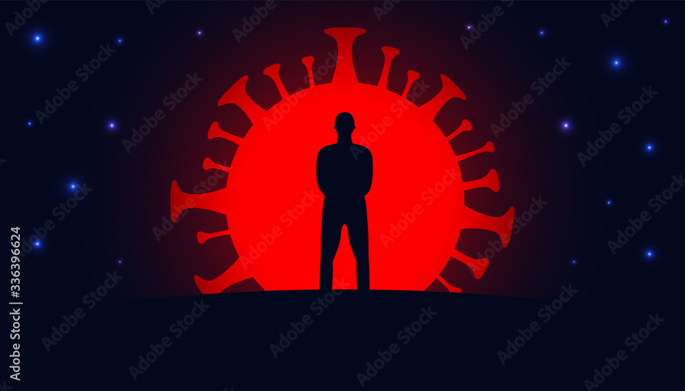 Fototapeta premium Man on coronavirus background. Starry sky. Coronavirus 2019-ncov.