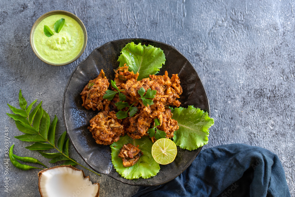 Indian cuisine. pakora traditional Indian deep-fried snack. pakoras on